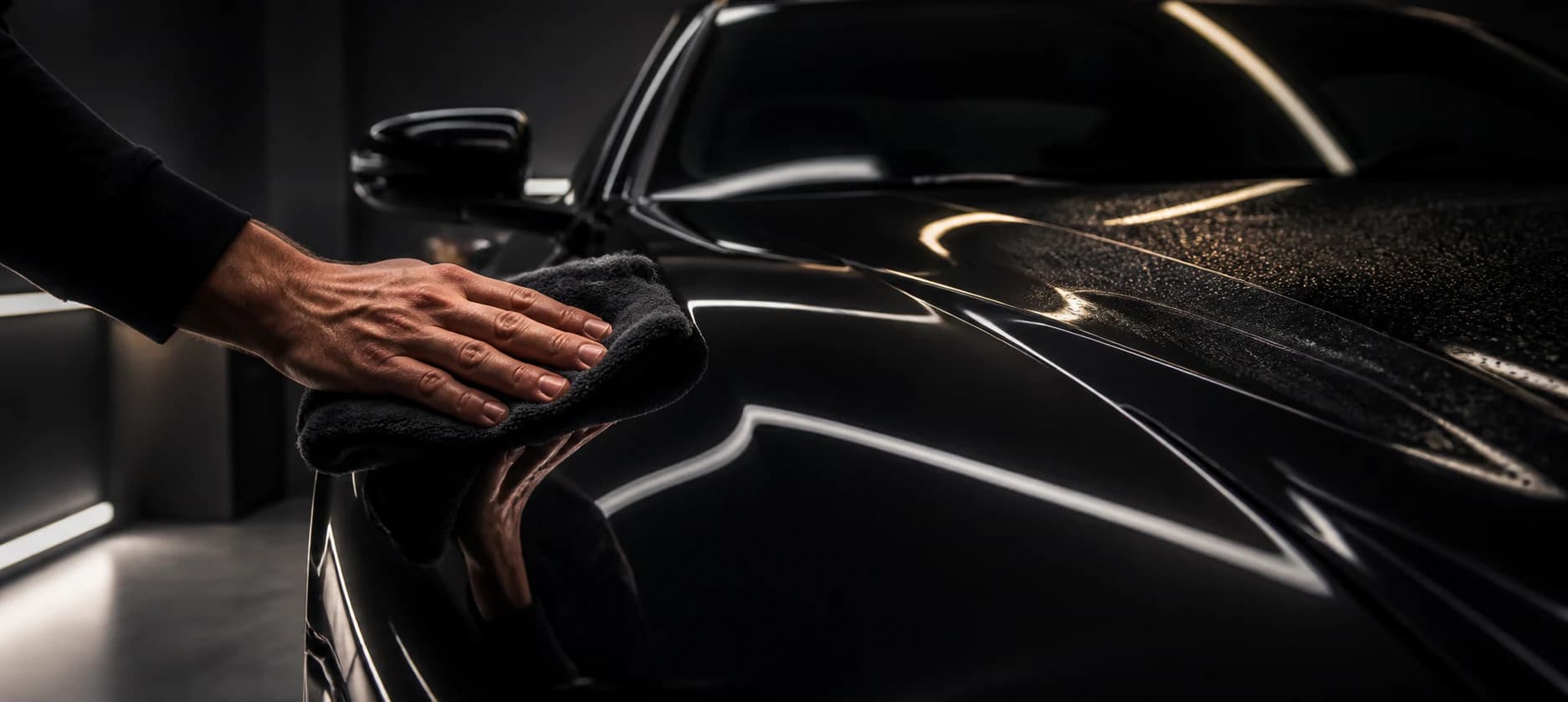 Final microfiber finishing on corrected black automotive paint